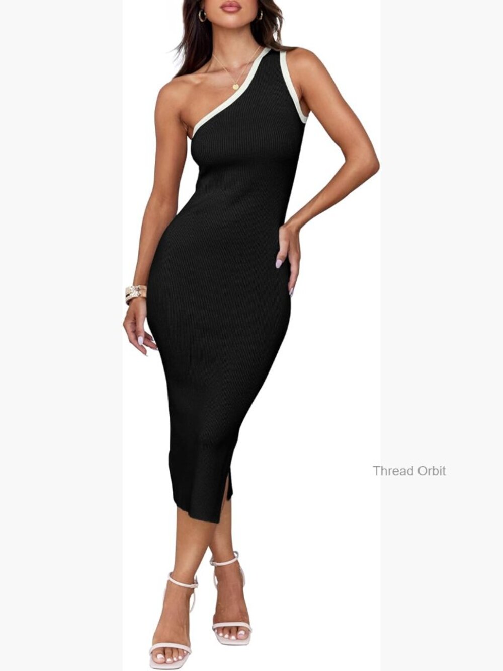 Sleeveless Knit Bodycon Midi Dress, One Shoulder Side Split
